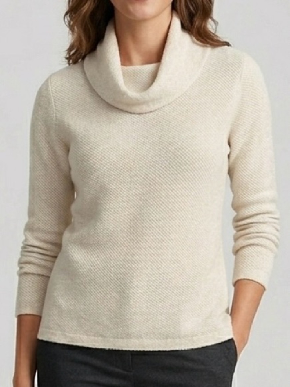 J.Crew Cozy Cotton Blend Cowl Neck Pullover Sweater - Heather Cream